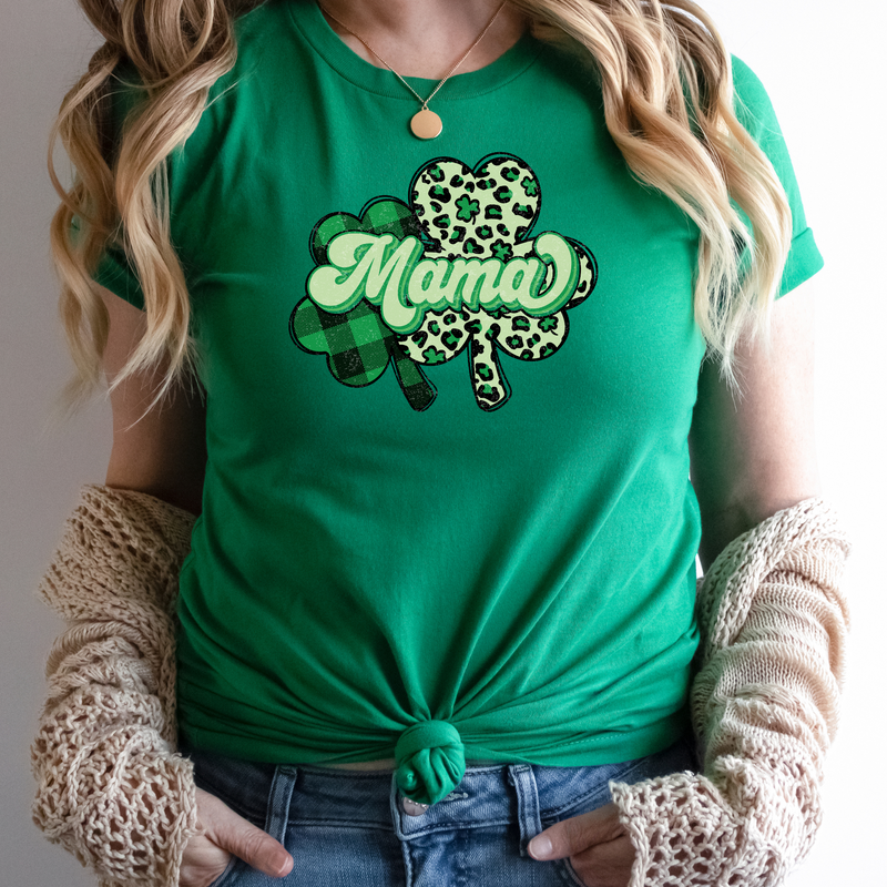 Mama Grunge Leopard Clover St Patricks Day Shirt